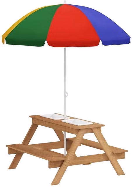 Nordara Rustic Treated Hardwood Kids Picnic Table and Benches in Brown and Multicolour