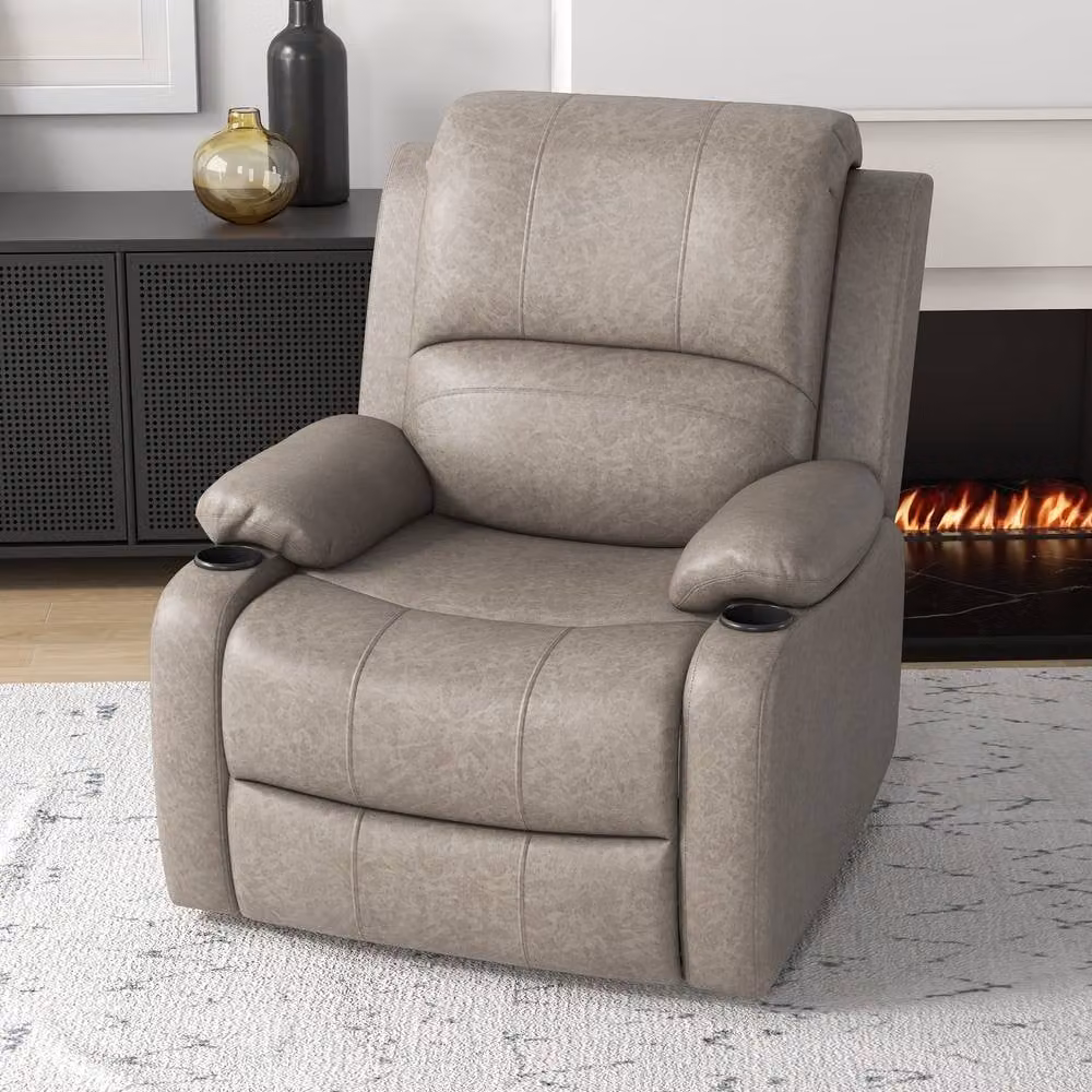 STILVORA Brown Synthetic Leather Recliner Armchair with Cup Holders and Metal Frame – 1