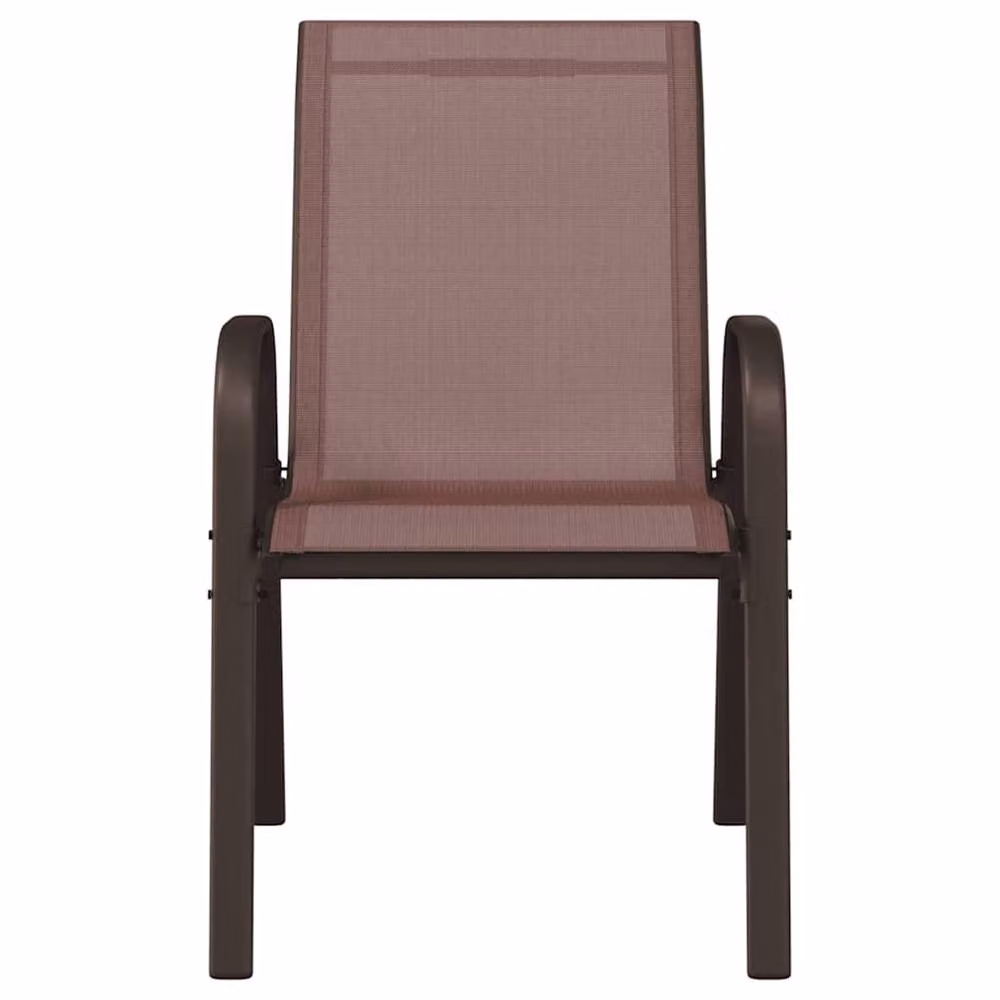 Berkfield Home Stackable Garden Chairs with Armrests, 2 Piece Set, Brown Textilene Fabric and Powder Coated Steel – 4