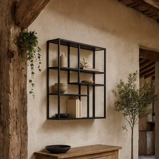 Wyld Haus El Paso Black Metal Wall Shelf with 3 Asymmetrical Geometric Shelves – 1