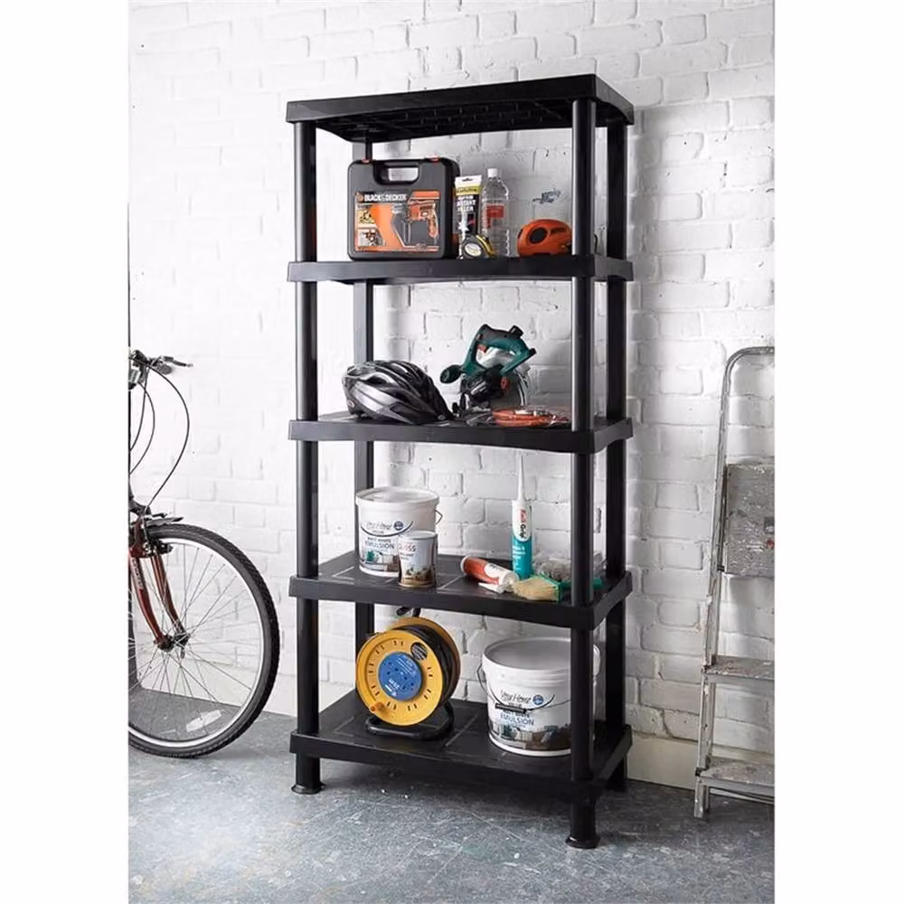 Nordara 5 Tier Plastic Shelving Unit Storage Organiser in Black – 4