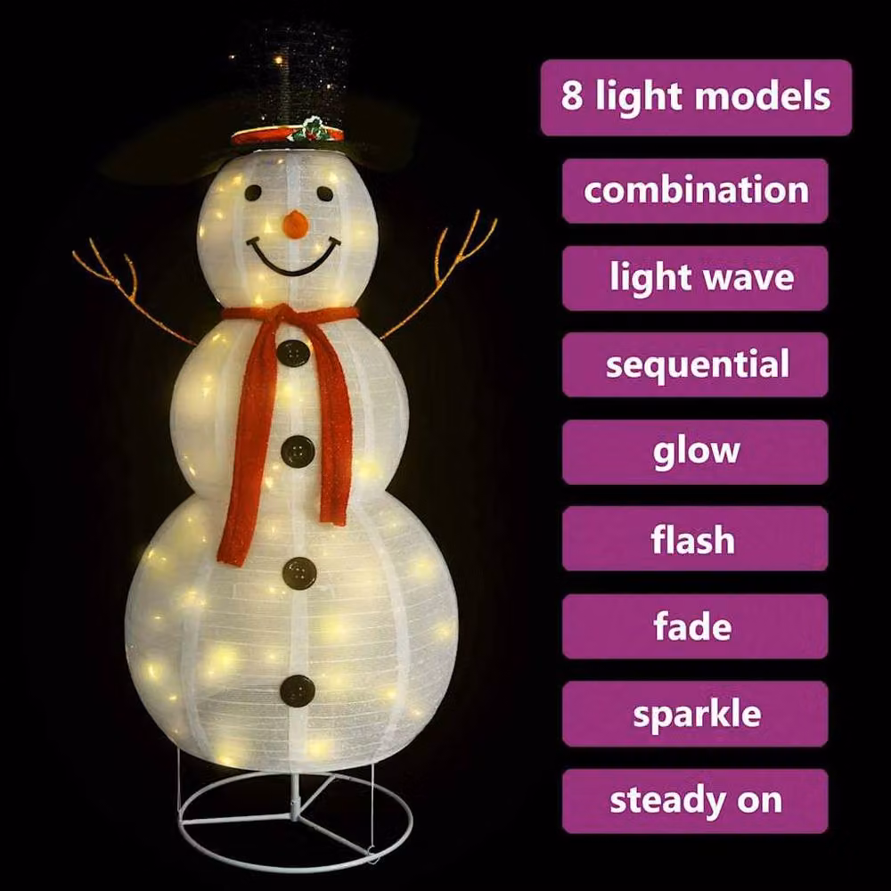 Berkfield Decorative Christmas Snowman Figure with LED Lights, Red, White and Multicolour, Height: 180 cm – 3
