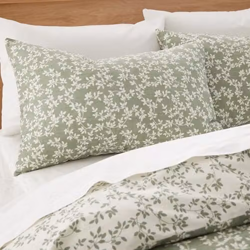 Bianca Shadow Leaves 200 Thread Count Cotton Percale Reversible Duvet Cover Set with Pillowcases, Green, W/D/H: 220 x 220 x 200 cm, Pillowcases: 50 x 75 cm – 2