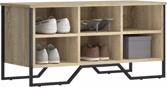 Berkfield Home Shoe Cabinet in Sonoma Oak with Integrated Seat, W/D/H: 90 x 38 x 45.5 cm