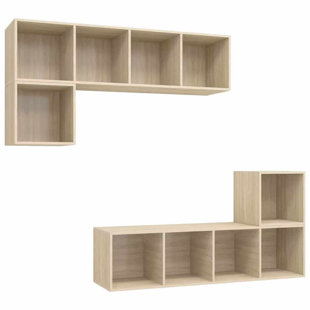 Berkfield Home Practical 4 Piece TV Cabinet Set in Sonoma Oak and Light Tan Beige – 3