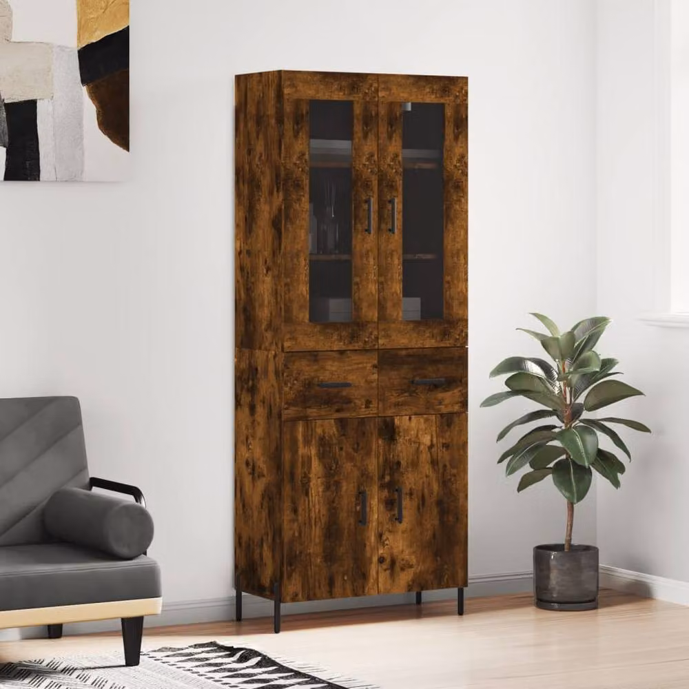 Berkfield Home Smoked Oak Highboard in Brown, W/D/H: 69.5 x 34 x 180 cm – 2