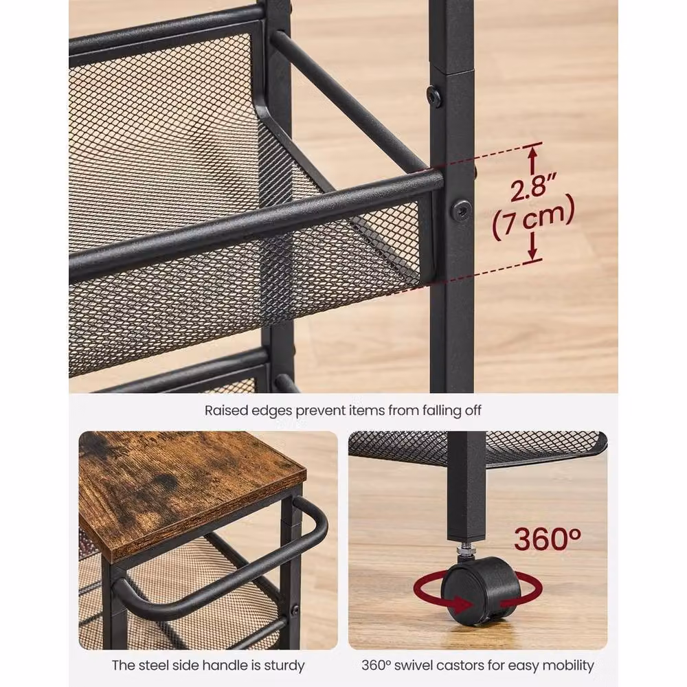 Kelvenix Black Industrial Space-Saving Kitchen Cart with Castors – 3