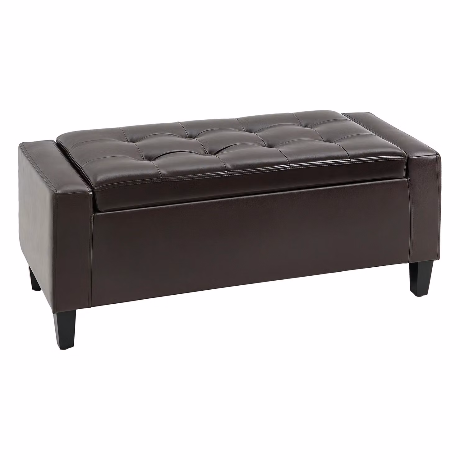 HOMCOM Brown PU Leather Storage Ottoman Bench with Tufted Design and Wood Frame, W/D/H: 90 x 40 x 40 cm – 2