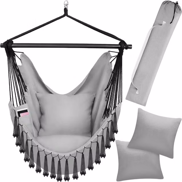Tectake Malika Boho Style Hanging Chair in Grey