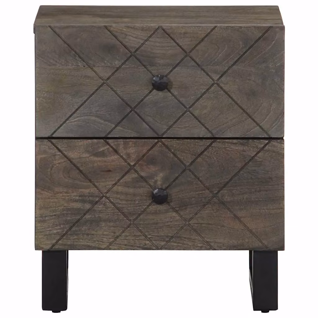 Berkfield Home Black Mango Wood Bedside Cabinet W: 40 cm, D: 33 cm, H: 46 cm – 2
