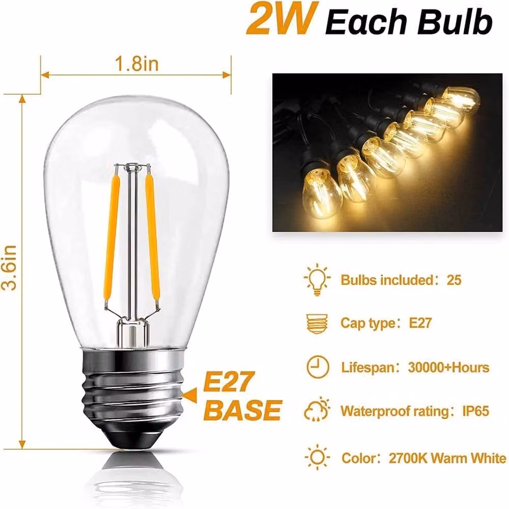 VOGREX 18-Piece LED Filament Bulb Set, 2W Warm White 2700K, E27 Transparent Glass Bulbs – 1