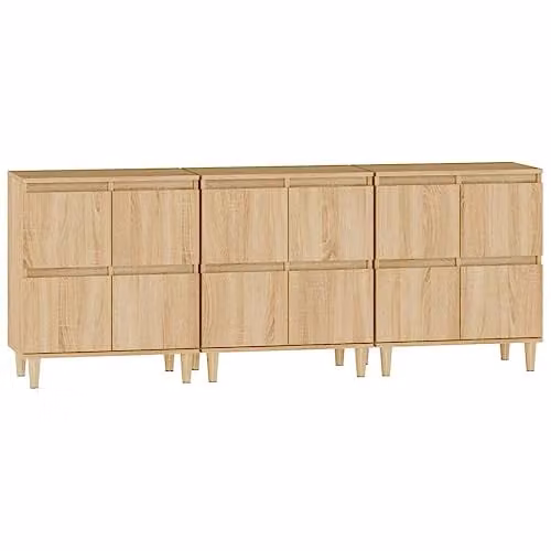 vidaXL Set of 3 Sideboards in Sonoma Oak, Brown Engineered Wood, W/D/H: 60 x 35 x 70 cm