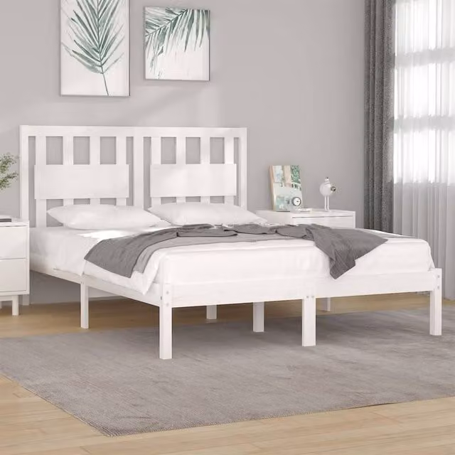 Berkfield Home White Solid Wood Pine Bed Frame W/D/H: 140 x 200 cm – 1