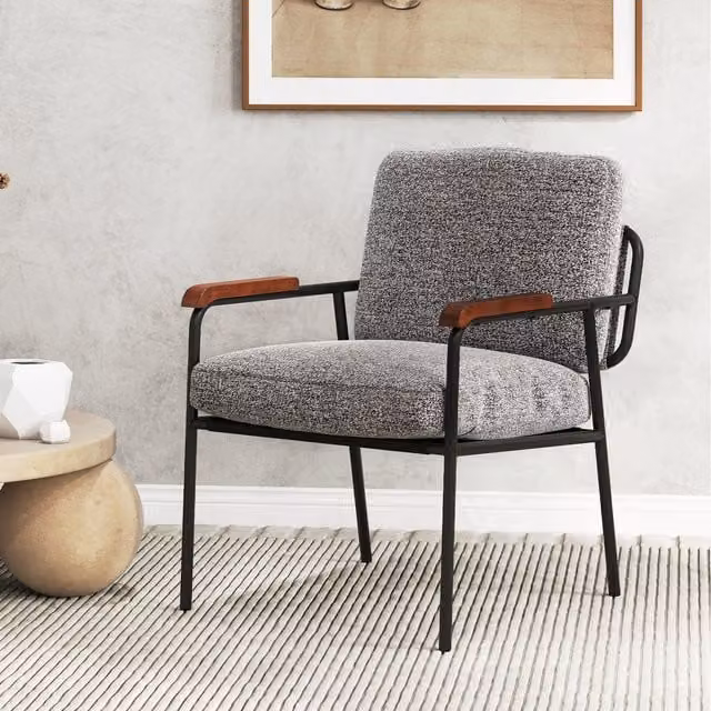Costway Modern Grey Fabric Accent Chair with Armrests and Metal Frame