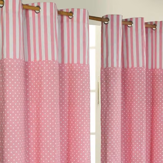 Homescapes Pink Dotted Eyelet Curtain Pair, Opaque Fabric Panels, Height: 182 cm, Width: 137 cm