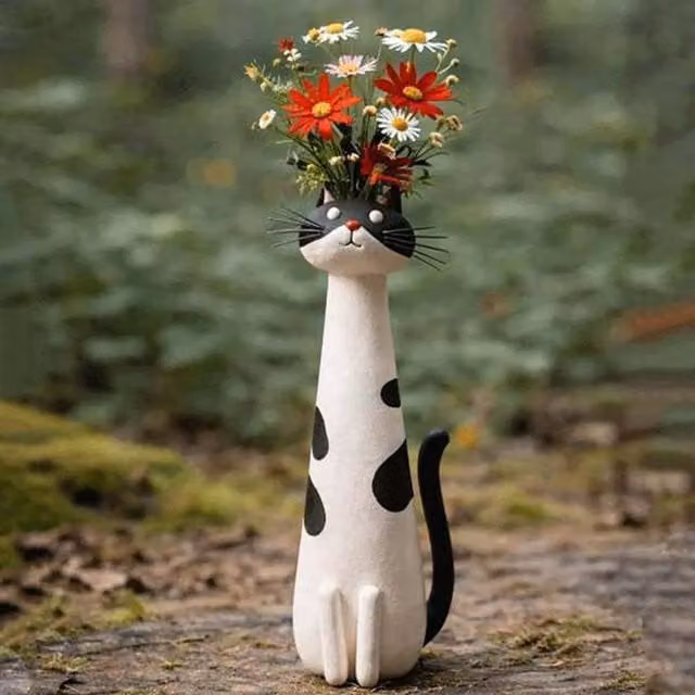 Quipulse Style 2 Cute Cat Shaped Decorative Flower Vase in Multicolour