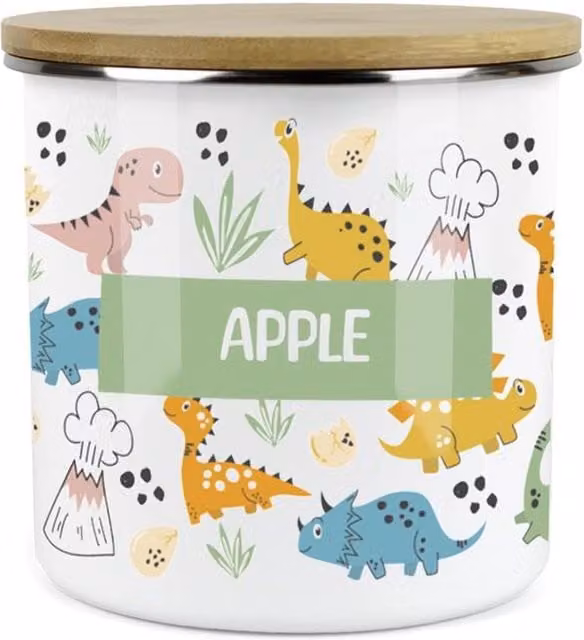 Purely Home Cartoon Dinosaurs Childrens Mini Snack Pot in Green and Multicolour Enamel Metal