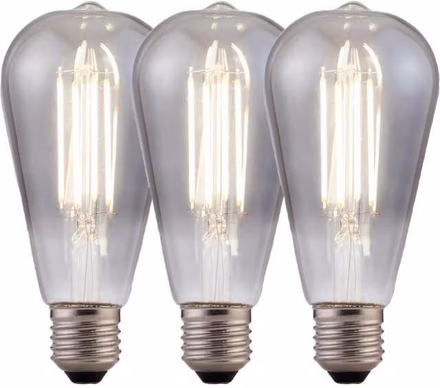 Harper Living ST64 E27 LED Bulb, 8W, Dimmable, Cool White, Pack of 3, Grey