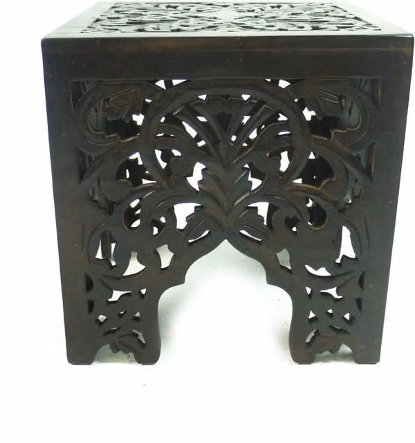 Topfurnishing Square Carved Indian Wooden Side End Coffee Table in Dark Brown, W/D/H: 30 x 30 x 30 cm