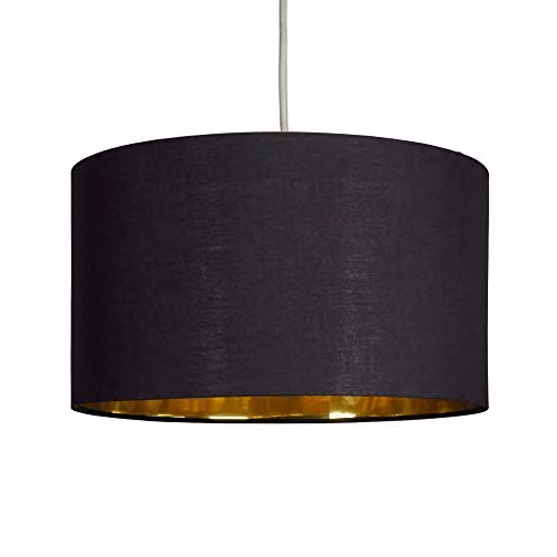 ValueLights Reni Modern Black and Gold Fabric Cylinder Drum Ceiling Lamp Shade, Width: 35 cm – 1