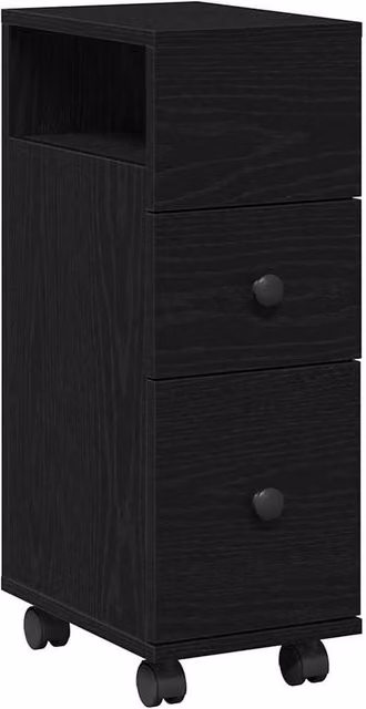 Berkfield Home Narrow Bathroom Cabinet with Wheels in Black Oak Engineered Wood – 1