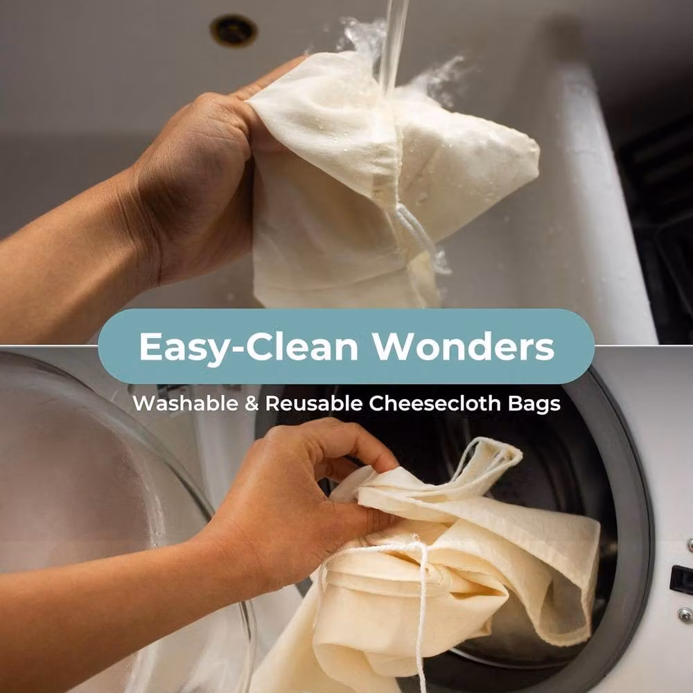 volila Reusable White Cotton Muslin Cloths with Fine Mesh and Drawstring – 5