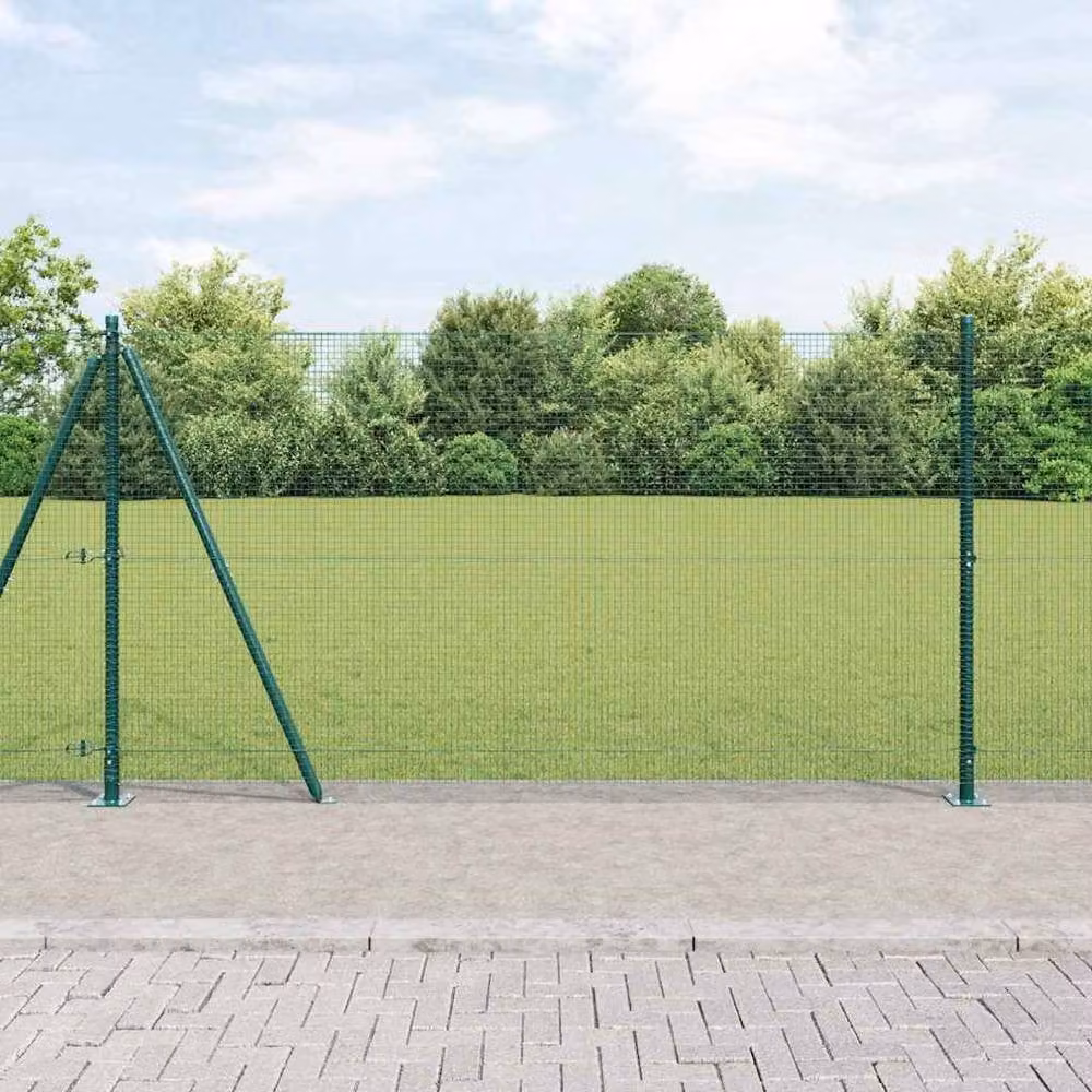Berkfield Home Green Steel Welded Wire Fence with 13 Flanged Posts, H: 1.2 m x W: 25 m – 2