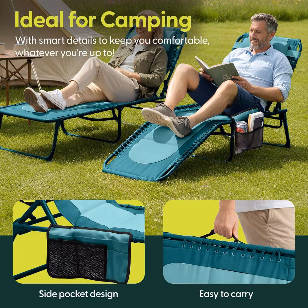 Keplin Foldable Sun Lounger Chair in Petrol with Adjustable Headrest and Abstract Design – 6