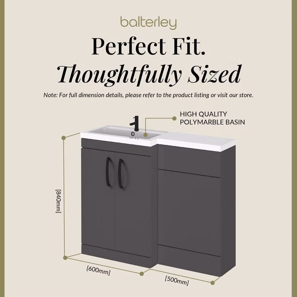 Balterley Gloss Grey Left-Hand Vanity and WC Unit Combination, W: 110 cm, H: 84 cm – 4