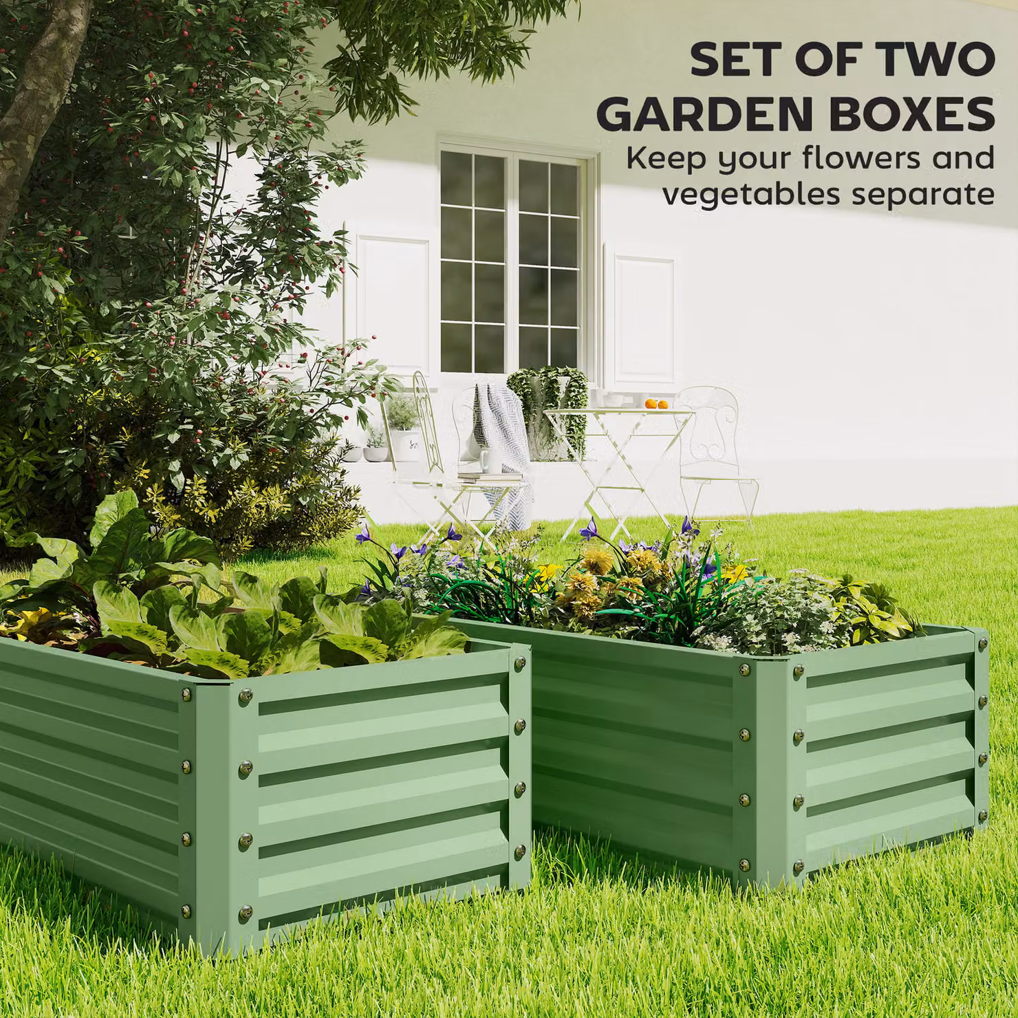 Outsunny Set of Two Green Steel Raised Planter Boxes, W/D/H: 110 x 50 x 30 cm – 4