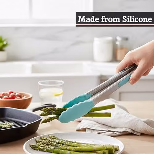 Orsina Stainless Steel Tongs with Heat Resistant Silicone Tips and Sliding Lock in Turquoise, Red or Green – 4