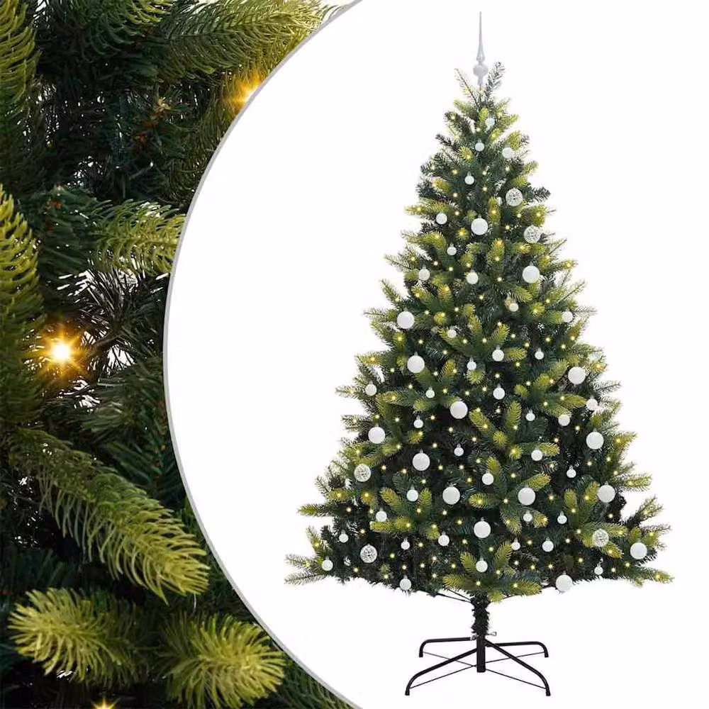 Berkfield Home Artificial Hinged Christmas Tree with 300 LEDs, Green, Height: 210 cm – 2