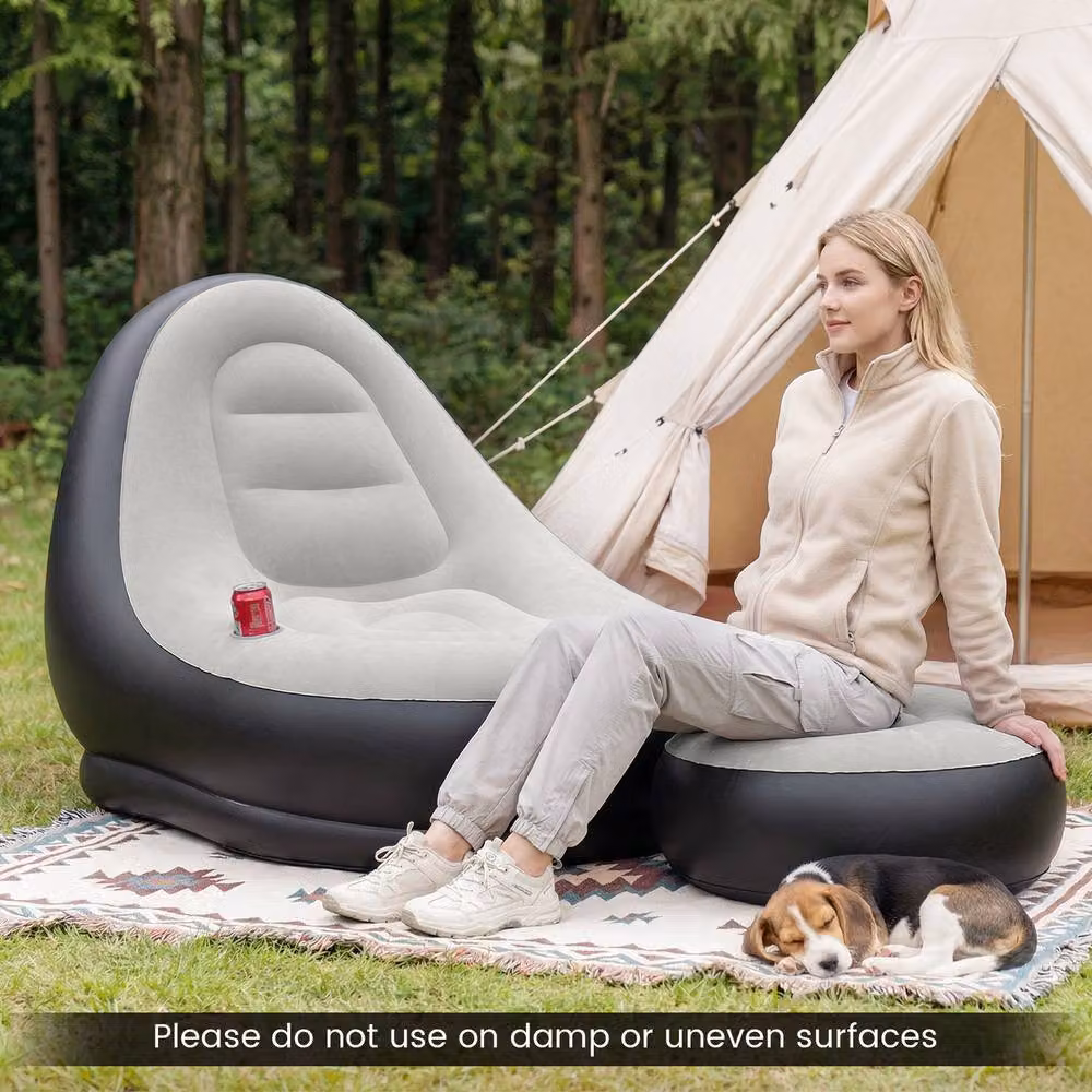 Costway Inflatable Lounge Sofa with Ottoman Single Blow Up Couch in Grey – 4
