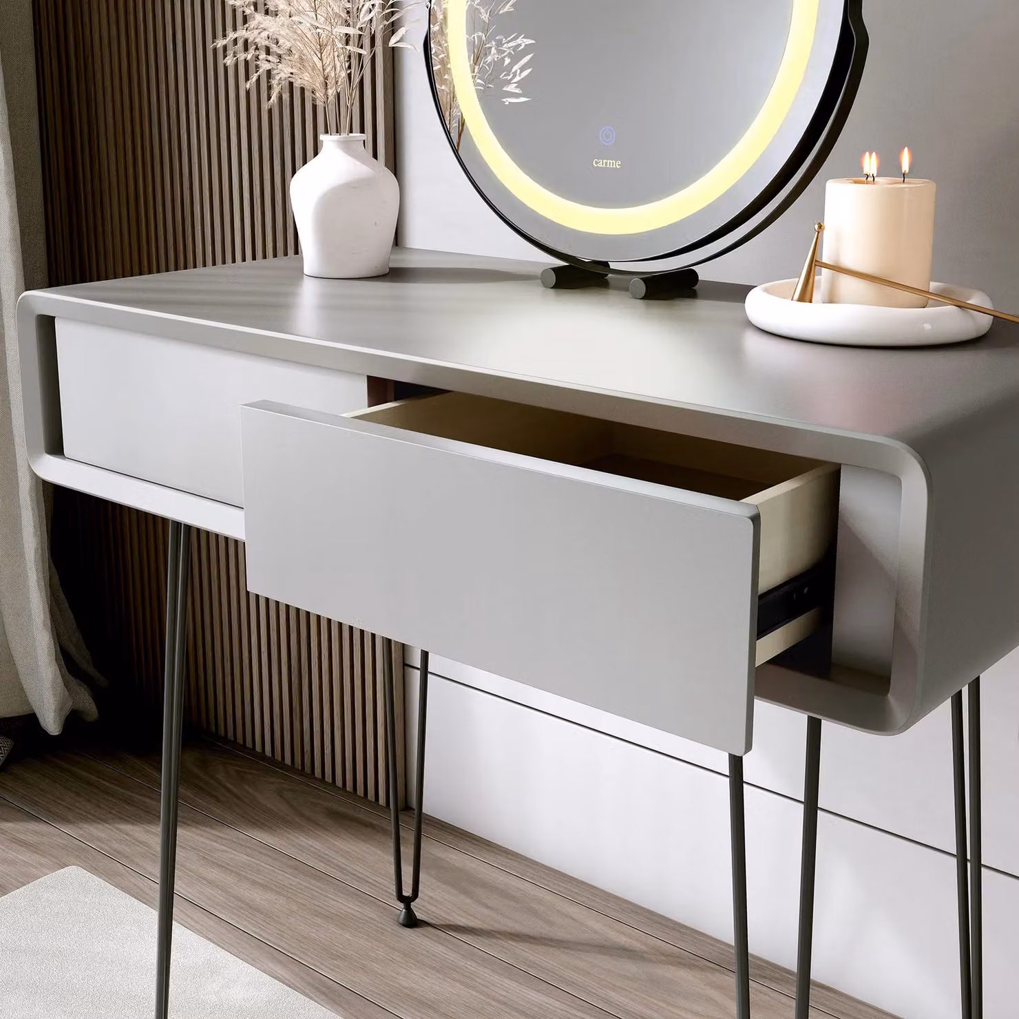 Carme Home Piper Mocha 2 Drawer Dressing Table in Brown and Black – 2