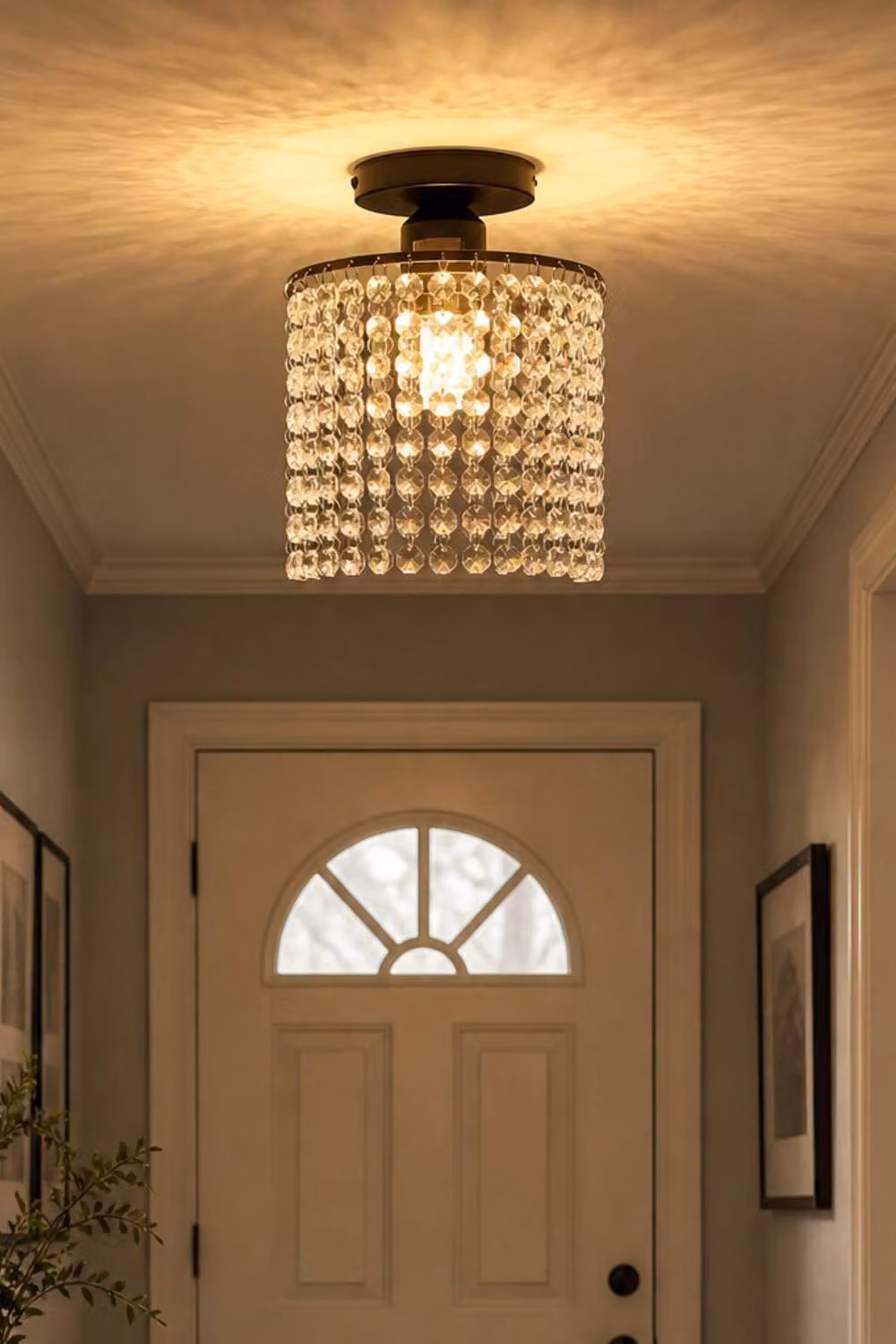 Living and Home Frame Crystal Semi-Flush Mount Ceiling Light in Black – 3