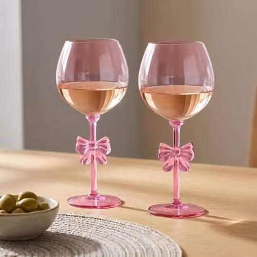 OHS Set of 2 Reusable Pink Plastic Bow Wine Glasses – 1
