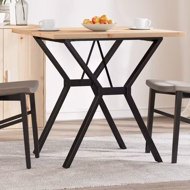 Berkfield Home Y-Frame Square Dining Table in Brown Solid Pine and Steel, W/D/H: 80 x 80 x 75.5 cm – 1