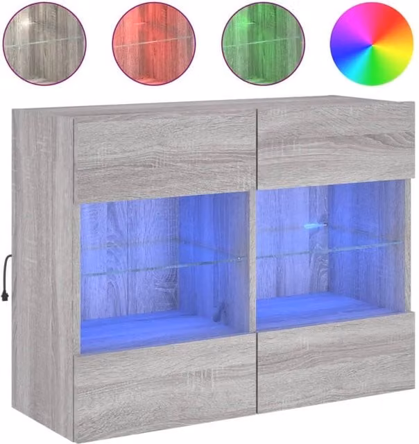 Berkfield Home Modern Wall Mounted TV Cabinet with Integrated LED Lights in Grey Sonoma, W: 78.5 cm, D: 30 cm, H: 60.5 cm