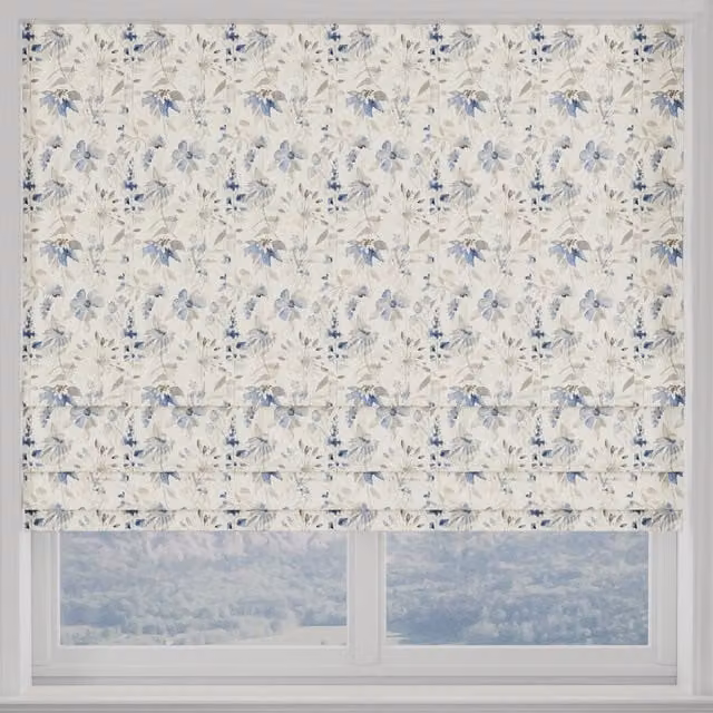 Terrys Como Made to Measure Blackout Roman Blind in Blue and Grey Floral Design