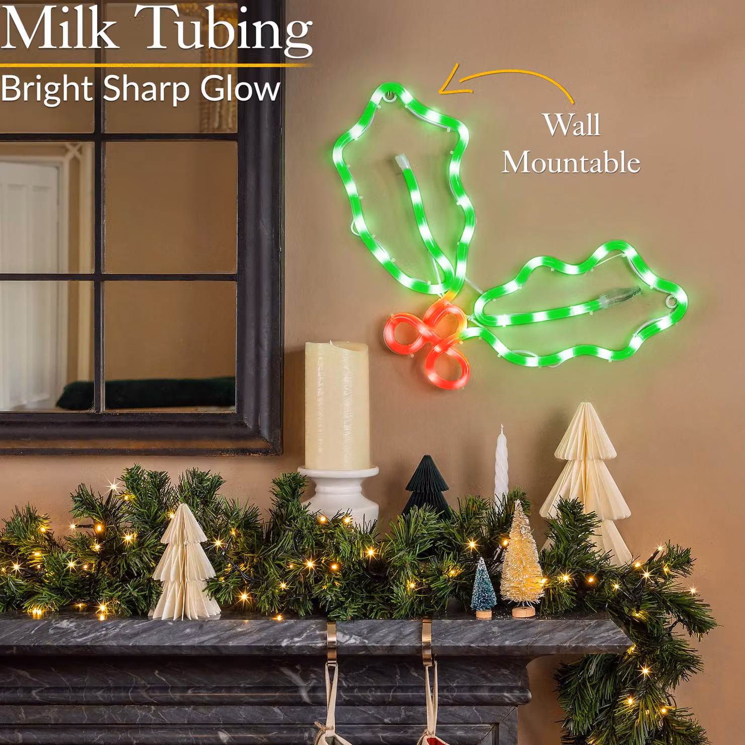 Christow Holly Christmas LED Rope Light Silhouette Wall and Window Decoration, Multicolour, W: 32 cm, H: 45 cm – 3