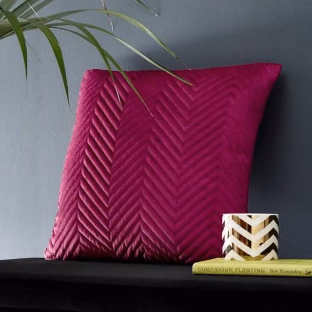 Portfolio Home Pinsonic Pink Velvet Filled Square Cushion, W/D/H: 56 x 56 x 56 cm