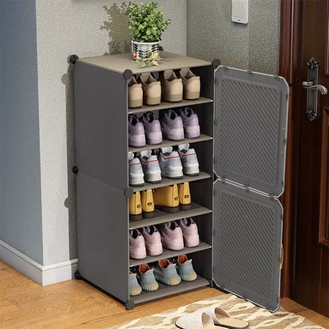 Livingandhome Modern Grey Freestanding Shoe Organiser with Flat Shelves, Height: 92 cm