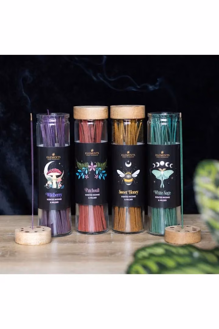KDMD Set of 20 Fruity Dark Forest Incense Sticks in a Multicolour Green Wood Display – 3