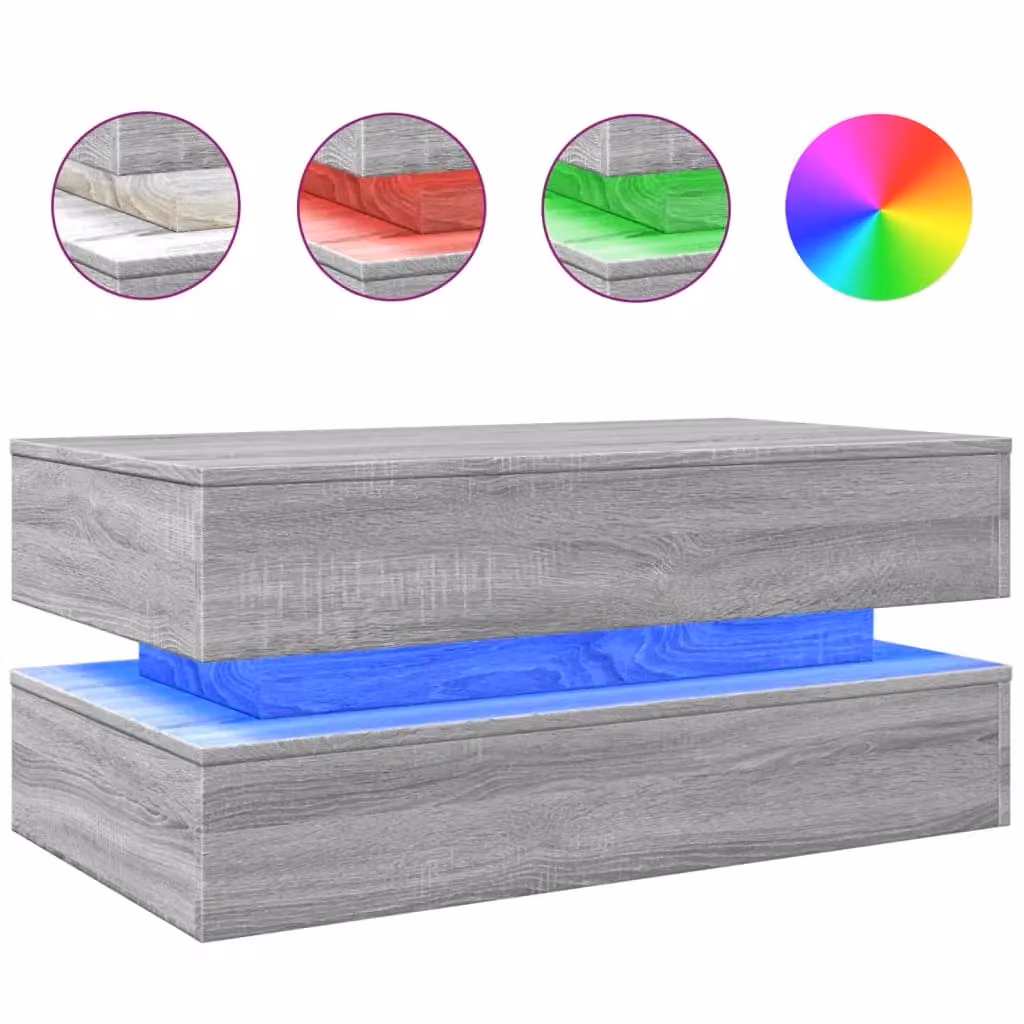 Berkfield Home Coffee Table with LED Lights in Grey Sonoma, W/D/H: 90 x 50 x 40 cm – 2