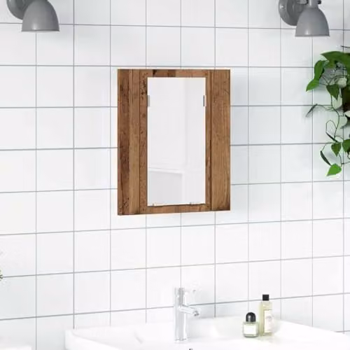 vidaXL LED Bathroom Mirror Cabinet in Rustic Old Wood, W/D/H: 40 x 12 x 45 cm – 1