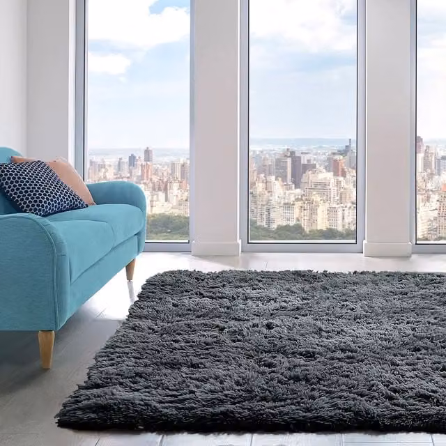 Home Republic Alaska Shaggy Anti Slip Machine Washable Rug in Anthracite Grey, W/D: 80 x 150 cm