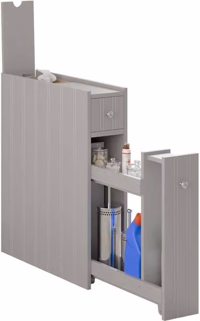 NESTLUNE Slim Multi Purpose Bathroom Cabinet with Drawers, White, W/D/H: 14.0 x 14.2 x 58.0 cm – 1
