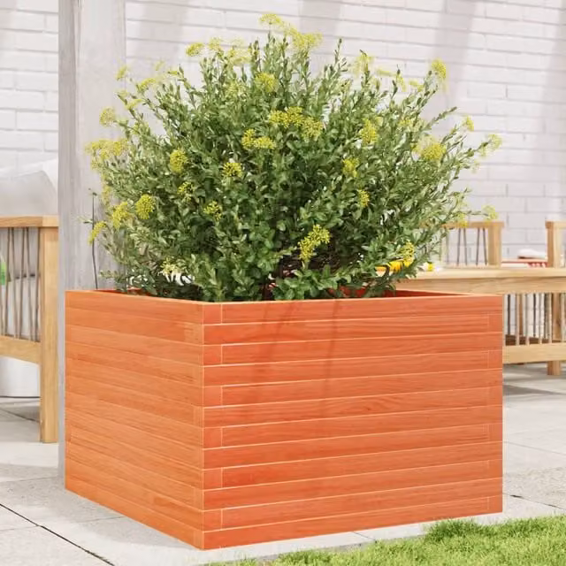 Berkfield Home Garden Wood Planter Tub in Brown and Orange, W: 70 cm, D: 70 cm, H: 45.5 cm
