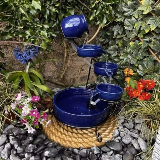 Tranquillity Water Features Aquarius Modern Solar Ceramic Tabletop Cascade Water Feature in Grey