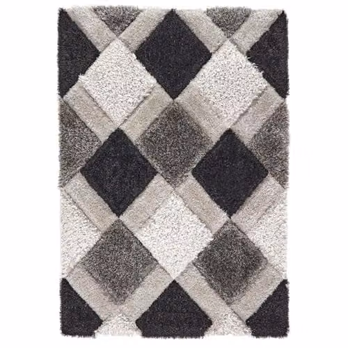 Phoenox Textiles Limited Origins 3D GEO Shaggy Grey Geometric Rug, W: 80 cm, L: 150 cm – 3